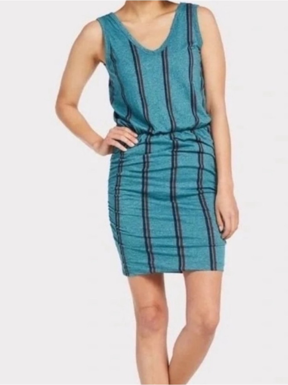 Sundry Teal Striped Sleeveless Midi Dress